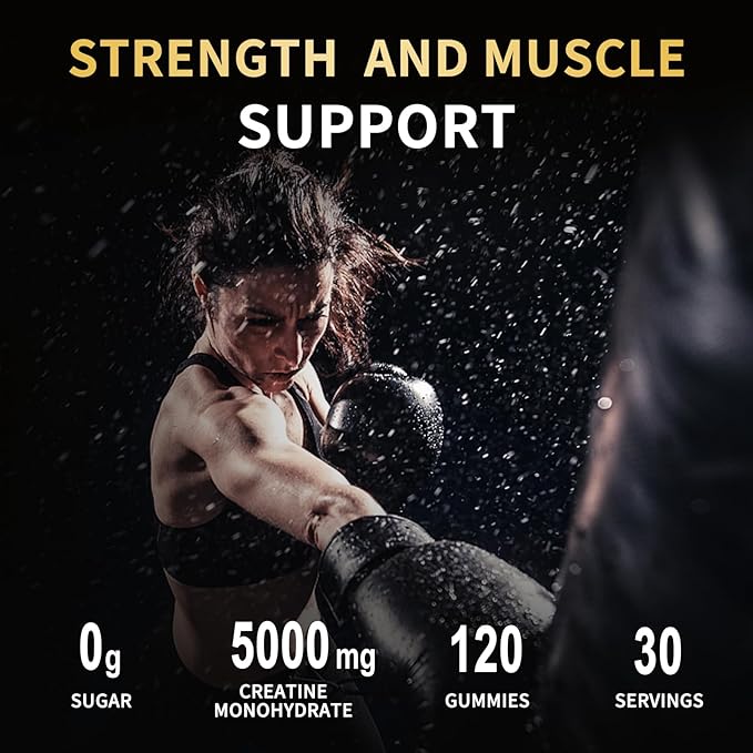 Creatine Monohydrate Gummies 5000mg for Men &amp Women - Sugar Free Pre-Workout Supplement Chewables for Muscle Strength Muscle Builder Energy Boost Mixed Berry Flavor 120 Count