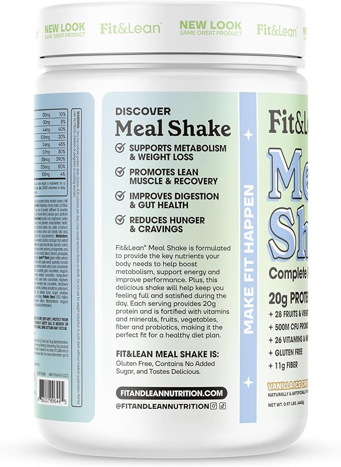 Fit &amp Lean Meal Shake N-CLA Fat Burning Capsules Protein Fiber Probiotics 120 Servings