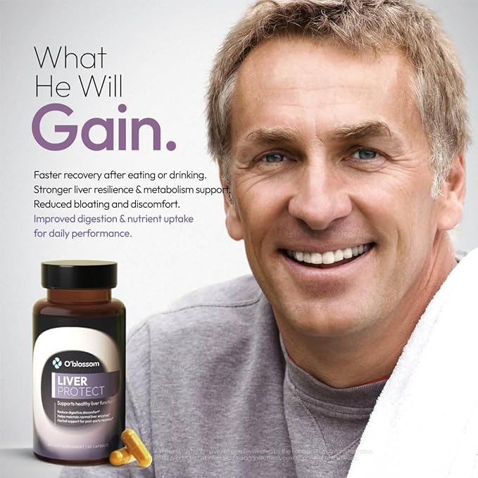 O'blossom Liver Protect Liver Cleanse Drops with Milk Thistle - Clinically Studied for Rapid Relief - Supports Post-Party Recovery &amp Heavy Meal Digestion - 60 Capsules