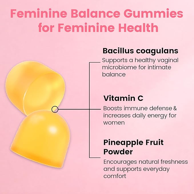 Feminine Balance Gummies for Women Premium Hawaiian Pineapple Gummies with Vitamin C – Supports Women pH Balance Healthy Odor Flora Immune &amp Vaginal Health – Vegan Gluten-Free 60 Count