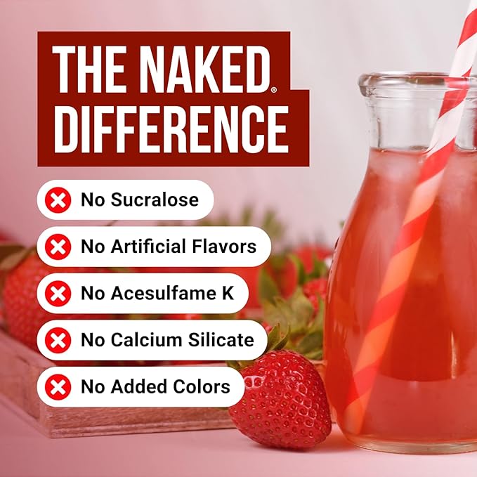 NAKED Creatine - Strawberry Flavored Creatine Monohydrate - Real Strawberry Powder No Additives Muscle Growth Vegan Non-GMO Gluten Free Soy Free - 45 Servings