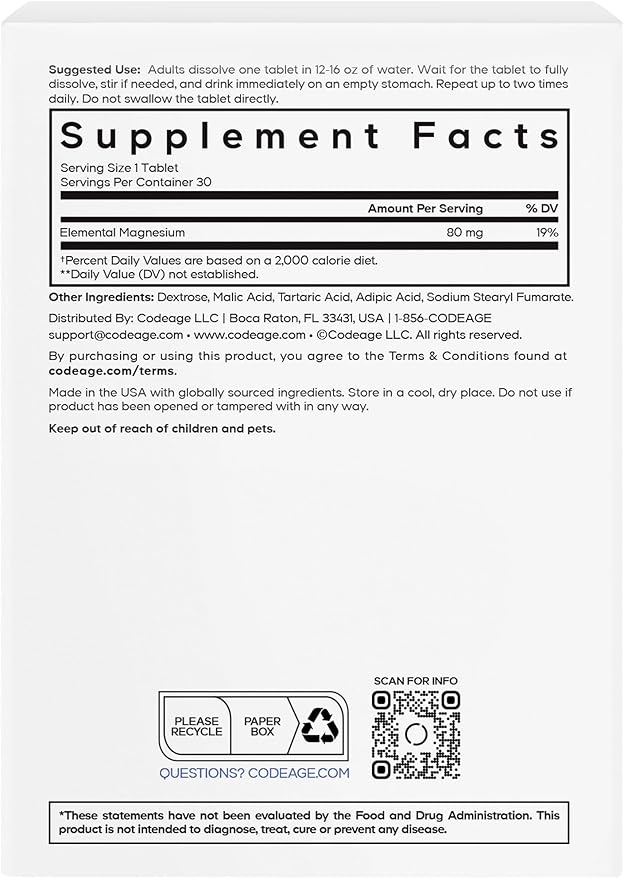 Codeage Molecular Hydrogen Supplement - Fast-Dissolving 12 PPM Hydrogen Water Tablets with Elemental Magnesium - Hydration Tablet Body Function - Unflavored Vegan Non-GMO Gluten-Free - 30 Tablets