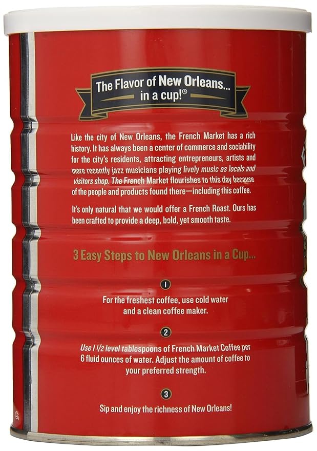 French Market French Roast Medium-Dark Roast Ground Coffee 12oz Can (Pack of 12)