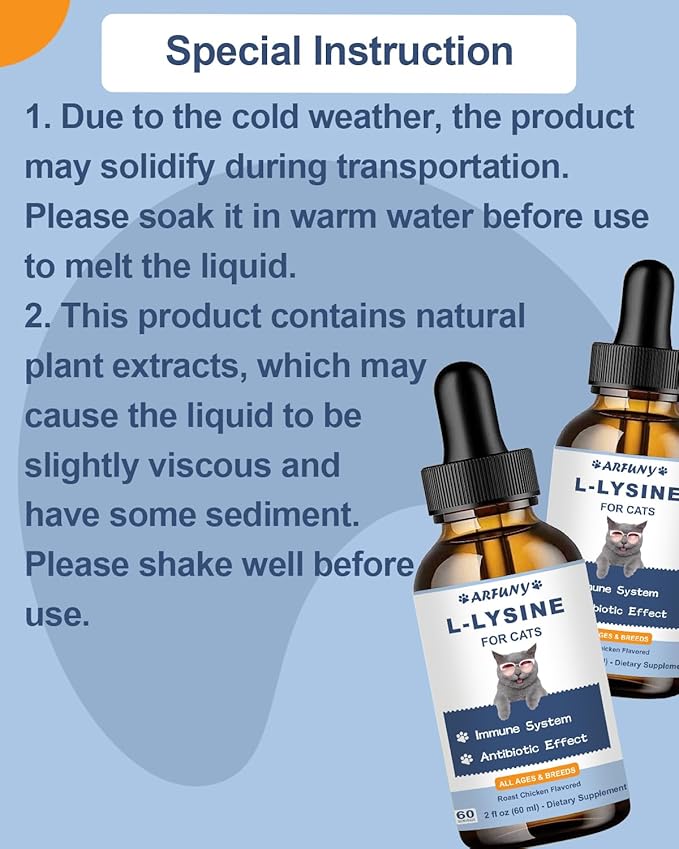 L-Lysine Supplement for Cats 60ML Lysine for Feline Respiratory Sneezing Runny Nose Eye Function &amp Cat Lysine Powder Support Immune System Respiratory Eye Health