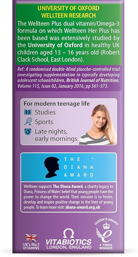 UK's Well Teen Her Plus Omega-3 - Advanced Nutritional Support for Teenagers and Young Women Ages 13-19 - 56 Tablets and Capsules