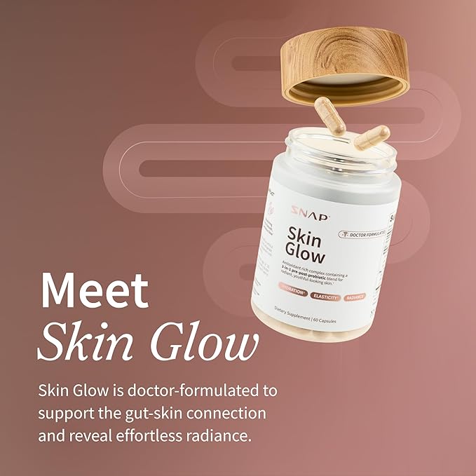 Snap Supplements Skin Glow - Gut &amp Skin Probiotics for Women &amp Men with Vitamin A Biotin &amp Clinically Studied Spinach to Support a Radiant Healthy-Looking Appearance 60 Capsules (1 Mont