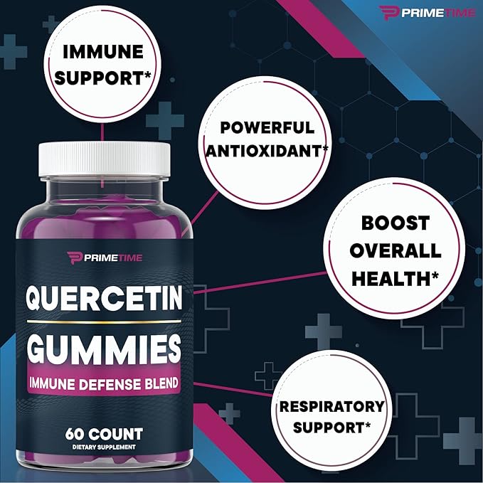 Primetime Sports Quercetin ZincVitamin C 1000mg Gummies Supplements with Elderberry Flavonoid Vitamin for Kids Adults Immunity Immune Support Gummy Booster 60 Count (Pack of 2)