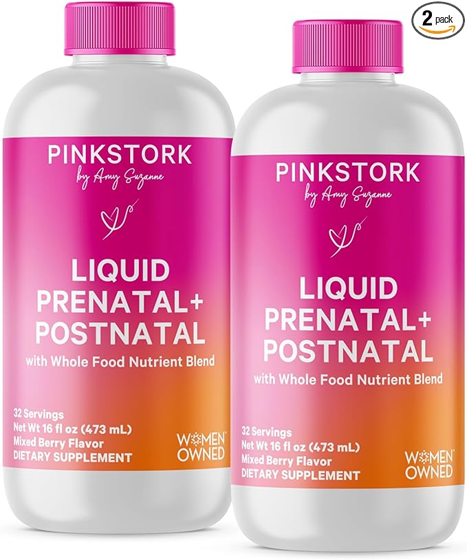 Pink Stork Liquid Prenatal Vitamins for Women - for Fertility Pregnancy Postpartum - Morning Sickness Support - 64 Servings - 2 Pack