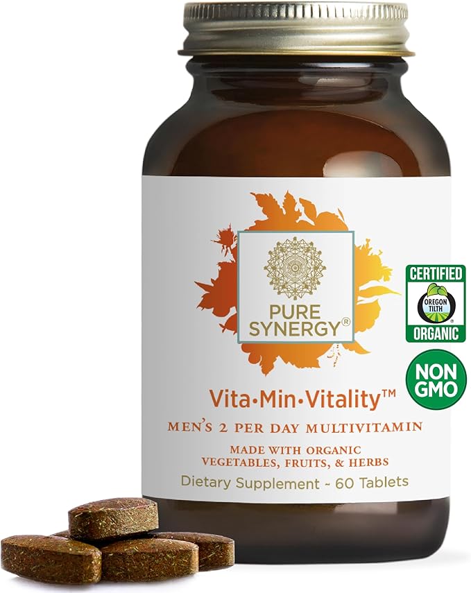 PURE SYNERGY Vita·Min·Vitality | Natural Multivitamin for Men | Men’s Daily Multivitamin Made with Organic Whole Foods | for Energy Stress and Immune Support (60 Tablets)