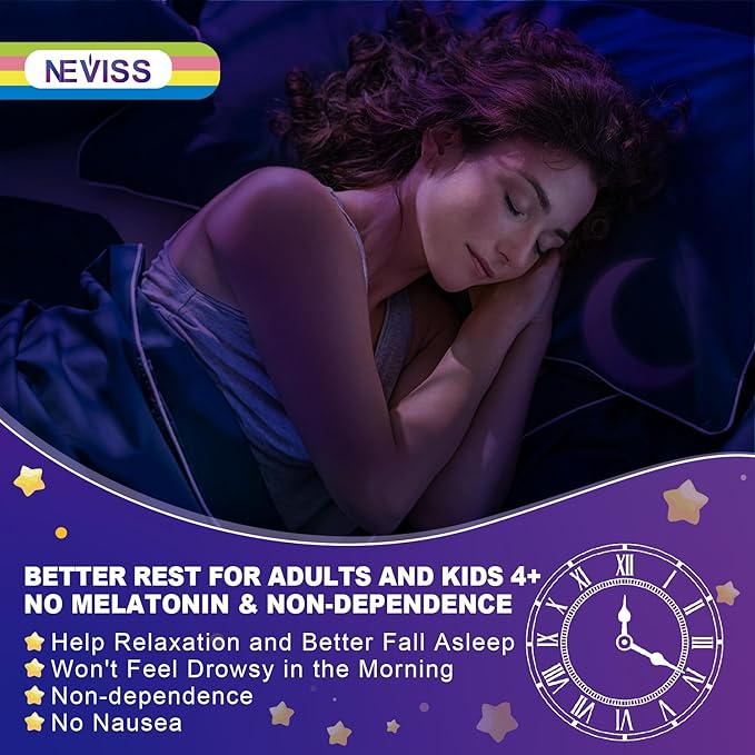 Neviss Magnesium Glycinate + Calcium Filled Gummies for Adults and Kids 4+ Kids Sleep Gummies Melatonin Free No Sugar Magnesium Supplement w/B6 D3 L-Theanine for Zzz Relax BrainBoneMuscle 2Pack