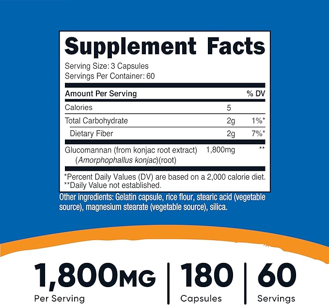 Nutricost Glucomannan 1800mg Per Serving 180 Capsules (2 Bottles)