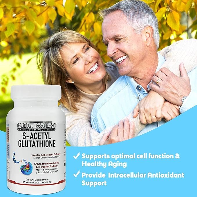 S-Acetyl Glutathione (Food Grade) Supplement - Best Detox - Supports Healthy Aging Liver Detox and Cell Function - High Absorbtion Small Vegetarian Capsules