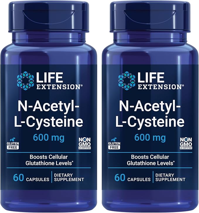Life Extension N-Acetyl-L-Cysteine (NAC) Immune Response Respiratory Health Liver Health NAC 600 mg antioxidant Defense Free radicals Easy to Absorb - Two Pack x 60 Capsules