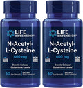 Life Extension N-Acetyl-L-Cysteine (NAC) Immune Response Respiratory Health Liver Health NAC 600 mg antioxidant Defense Free radicals Easy to Absorb - Two Pack x 60 Capsules