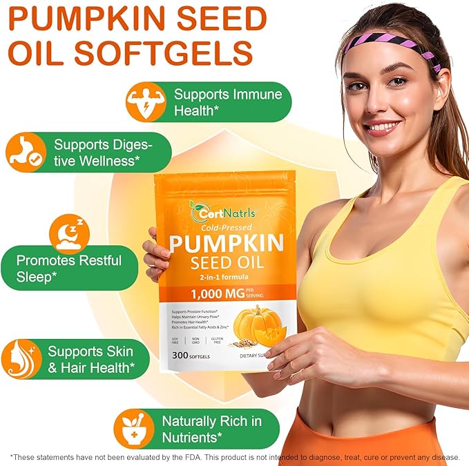 Pumpkin Seed Oil Capsules with Saw Palmetto 300 Softgels Pumpkin Seed Oil for Hair Growth Supports Urinary Bladder &amp Prostate Health Cold Pressed &amp Pure Virgin Gluten Free Non-GMO SOY F