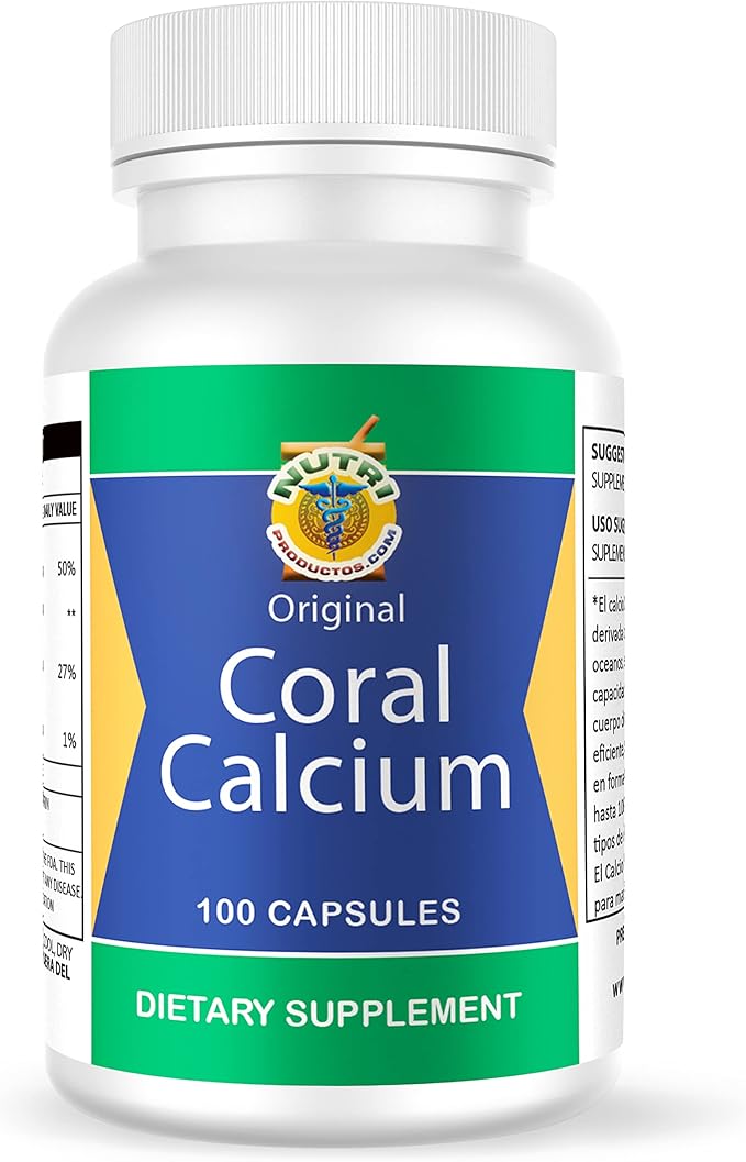 Calcio de Coral Set de 2 frascos con 100 capsulas CADA uno. Reforzado con Vitamina D y Magnesio.Combate: Cansancio Dolor de huesos insomnio Calambres Artritis. 100% Natural.
