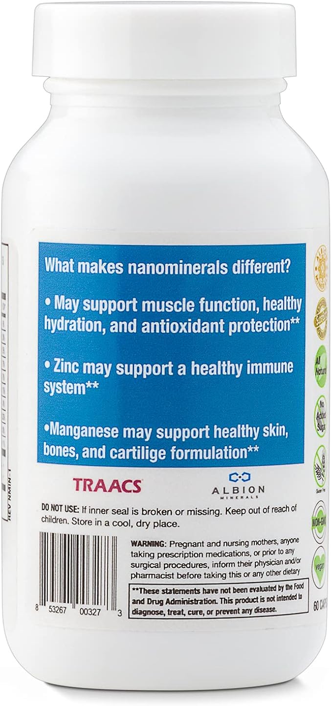 Biopharma Scientific NanoMinerals | Complete Chelated Multi-Mineral Capsules | Calcium Magnesium Zinc Iron Potassium Copper Chromium &amp More | 30 Servings