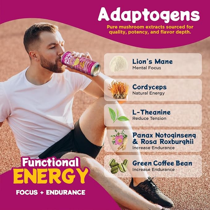 Melting Forest Mushroom Energy Drink L-Theanine Cordyceps &amp Lion's Mane 150mg of Caffeine Energy &amp Focus Cognitive Function &amp Mental Clarity Strawberry Lemonade (12 Pack)