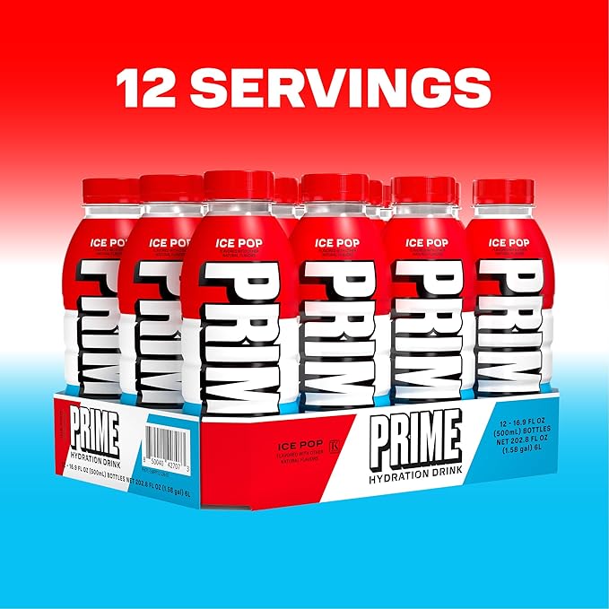 PRIME Hydration ICE POP | Sports Drinks | Electrolyte Enhanced for Ultimate Hydration-| 250mg BCAAs-| B Vitamins-| Antioxidants-| 2g Of Sugar-| 16.9 Fluid Ounce-|(Pack of 24)