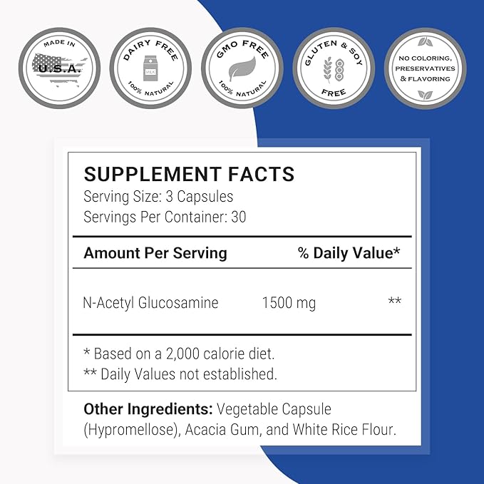 Supersmart - NAG Supplement 1500mg per Day (N-Acetyl Glucosamine) - High Absorption Glucosamine Sulfate | Non-GMO &amp Gluten Free - 90 Vegetarian Capsules