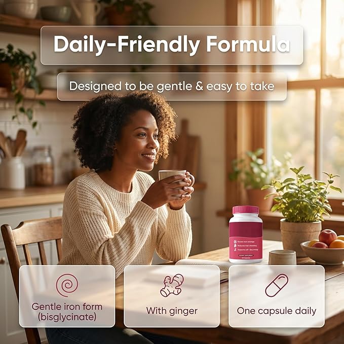 Ferrin Supplement - Daily Iron Support Capsules with Iron Bisglycinate Lactoferrin Vitamin C B12 and Gentle Absorption (1)