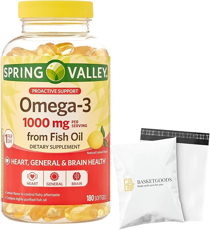 Spring Valley Omega-3 Fish Oil Soft Gels 1000 mg 180 Count Dietary Supplement Omega-3 Fatty Acids - Set by Basket Goods