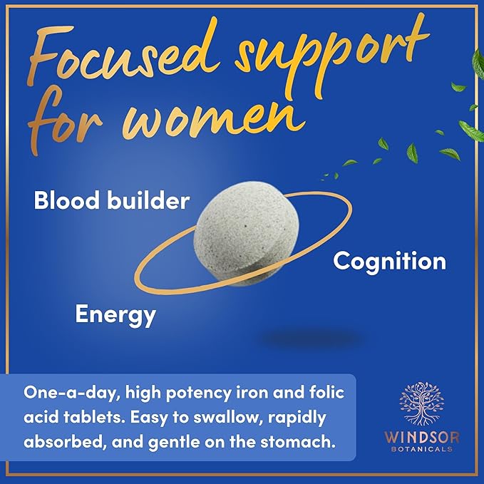 Iron and Folic Acid Supplements for Women - 35mg Gentle Iron Vitamin Folic Acid 400mcg - Anemia Period Pregnancy Support Supplement Ferrous Sulfate Pills - 180 Vegan Non-Constipating Tablets