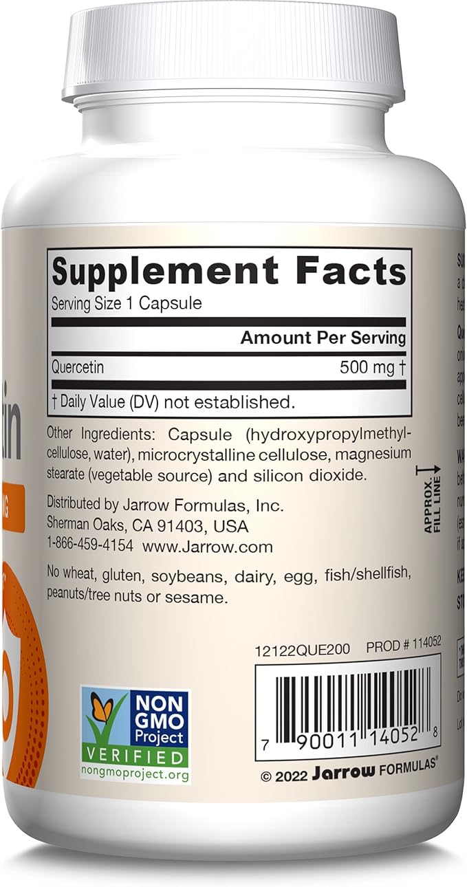 Jarrow Formulas Quercetin 500mg Capsules - 200 Veggie Caps - Supports Antioxidant StatusCardiovascular Health &amp Immune Health - 200 Servings(Pack of 2)
