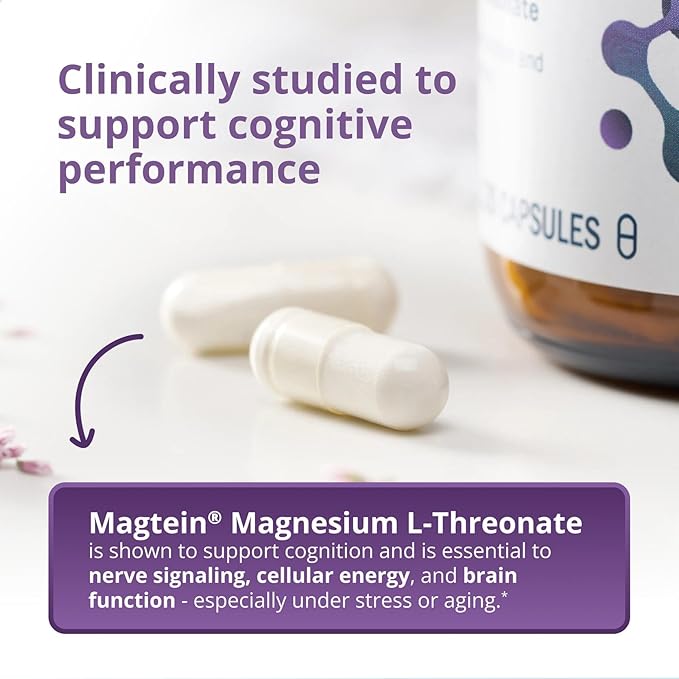 Metagenics Magnesium L-Threonate - Magtein Magnesium for Brain Health Memory Learning &amp Cognitive Support - Clinically Studied Bioavailable Form - Non-GMO Gluten-Free Vegan - 120 Capsules