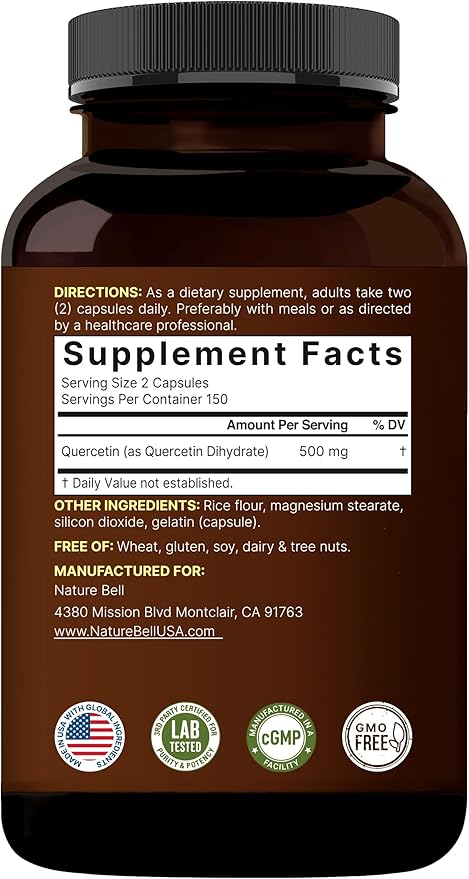 NatureBell Quercetin 500mg - 240 Capsules - Ultra Strength Supplement for Healthy Immune Support* - Quercetin Dihydrate from Sophora Japonica - Bioavailable Form