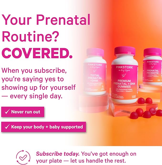 Pink Stork Premium Prenatal Gummy Vitamins with DHA Folate and Vitamin D - 60 Vegan Gummies - 2 Pack