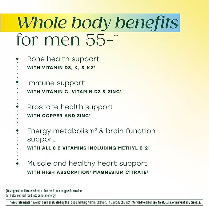 MegaFood Whole Body 55+ Mens Multivitamins - Gummy Multivitamin for Men - Magnesium Citrate Vitamin D3 K2 &amp Zinc - Muscle &amp Bone Health - Brain Heart &amp Immune Support - 90 Gummies 30 Se