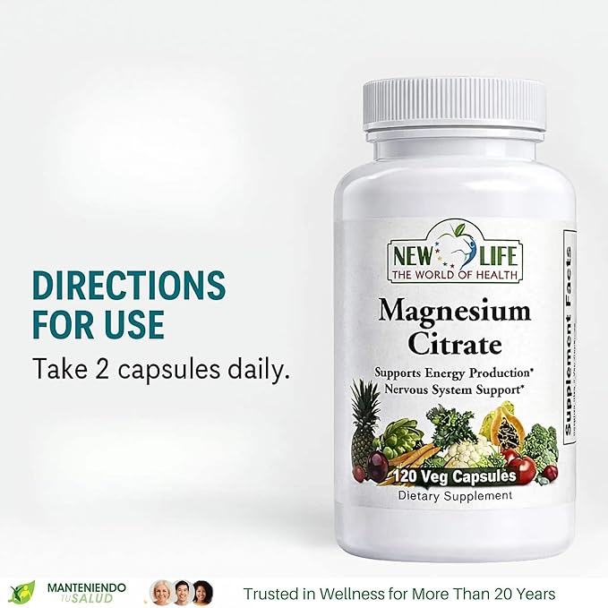 New Life Magnesium Citrate 400mg Nervous Support 120 Veg Capsules 60 Capsules