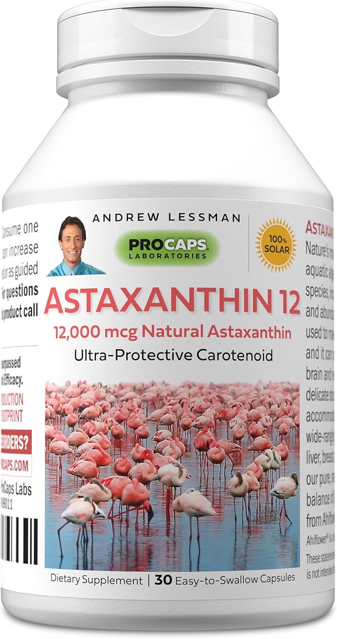 ANDREW LESSMAN Astaxanthin 12mg - 30 Softgels - 12000 mcg Natural Astaxanthin Powerful Anti-Oxidant Carotenoid. Protection for Eyes Heart Skin and More. No Additives. Easy to Swallow Softgels