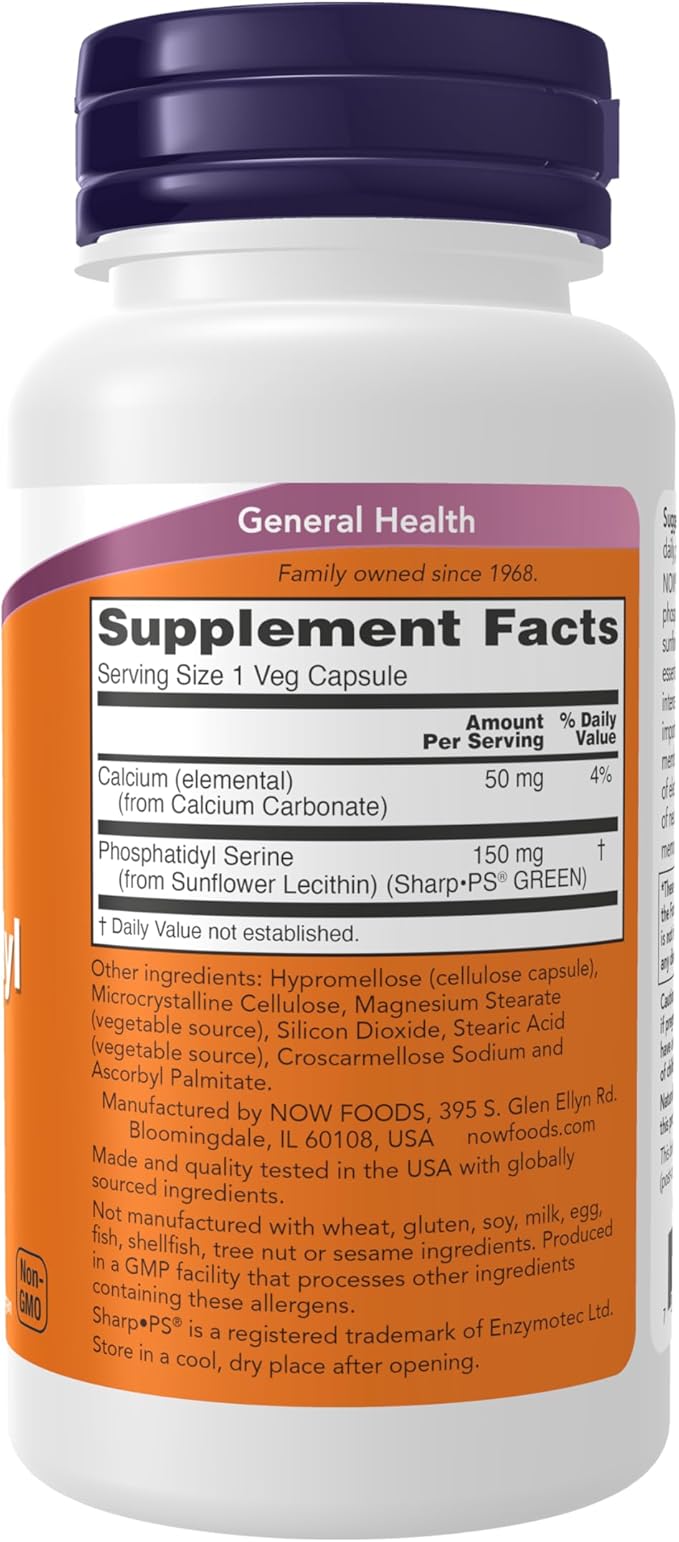 NOW Foods Supplements Soy-Free Phosphatidyl Serine (150mg) Brain Health* 60 Veg Capsules (Pack of 2)
