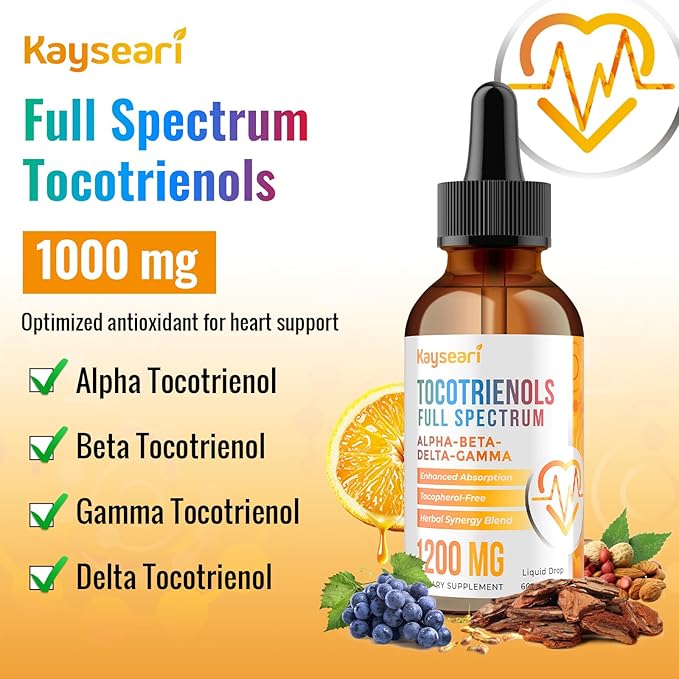 Full Spectrum of Tocotrienols Supplement 1200mg- Tocotrienol Vitamin E LiquidTocopherol-Free - Superior Antioxidant Blend - Higher Absorption - 2 Pack