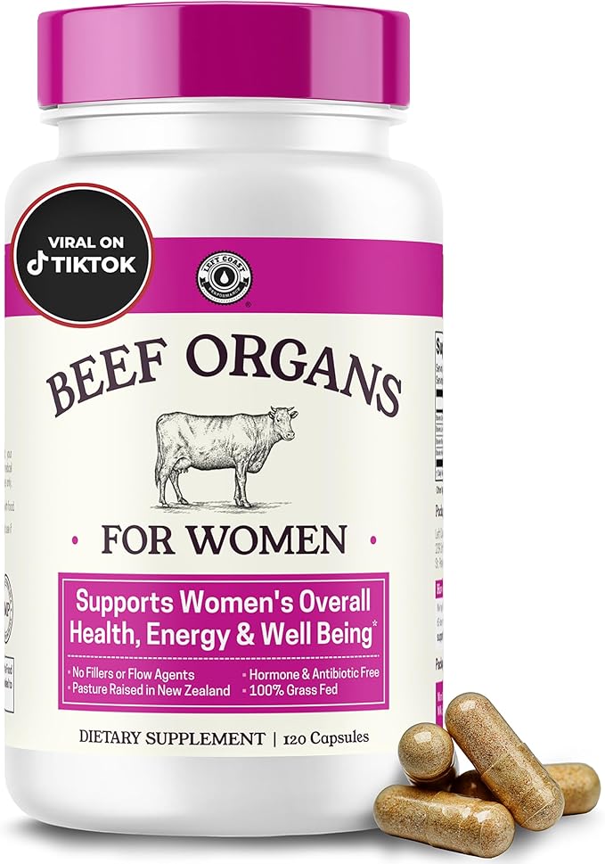 Beef Organ Supplement for Women - Beef Liver Kidney Heart and Uterus Tissue Supports Women's Overall Energy and Health - Pasture Raised in New Zealand - No Fillers or Flow Agents - 120 Capsules