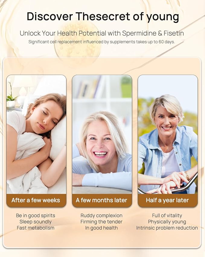 Spermidine &amp Probiotics - 60 Billion CFU for Gut Health Longevity Cell Renewal &amp Immune Support 20mg 98% Spermidine &amp 300mg Fisetin
