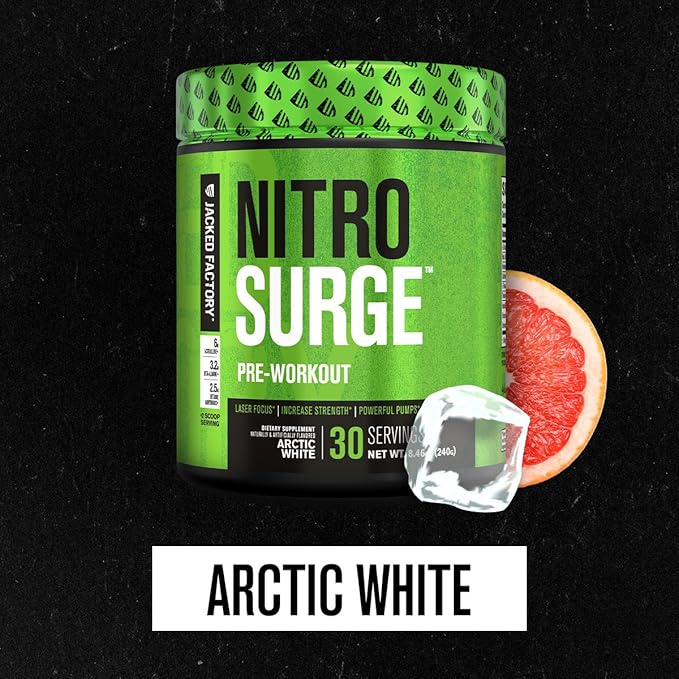 Jacked Factory Nitrosurge Pre-Workout in Arctic White &amp BCAA in Fruit Punch for Muscle Building and Recovery
