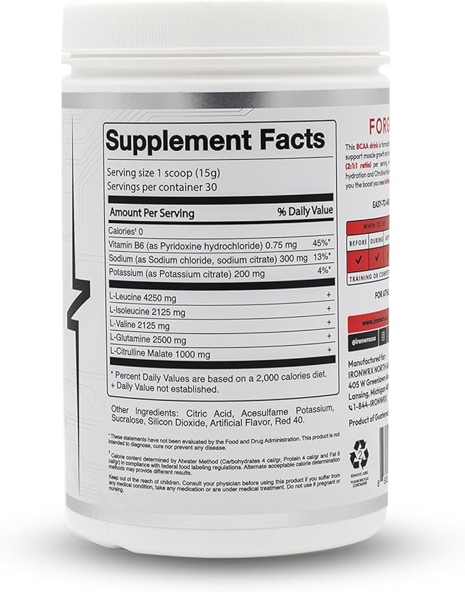 BCAA Powder | 8g Amino Acids per Serving | 2:1:1 Ratio with Citrulline Malate &amp L-Glutamine | Advanced Muscle Recovery &amp Soreness Support | Watermelon 30 Servings | Zero Sugar Keto Friendly