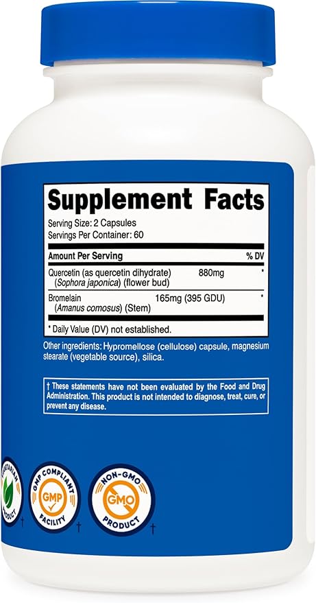 Nutricost Quercetin with Bromelain 880mg Quercetin + 165mg Bromelain Per Serving 120 Capsules 60 Servings (2 Caps Per Serving) - Vegetarian Non-GMO &amp Gluten Free