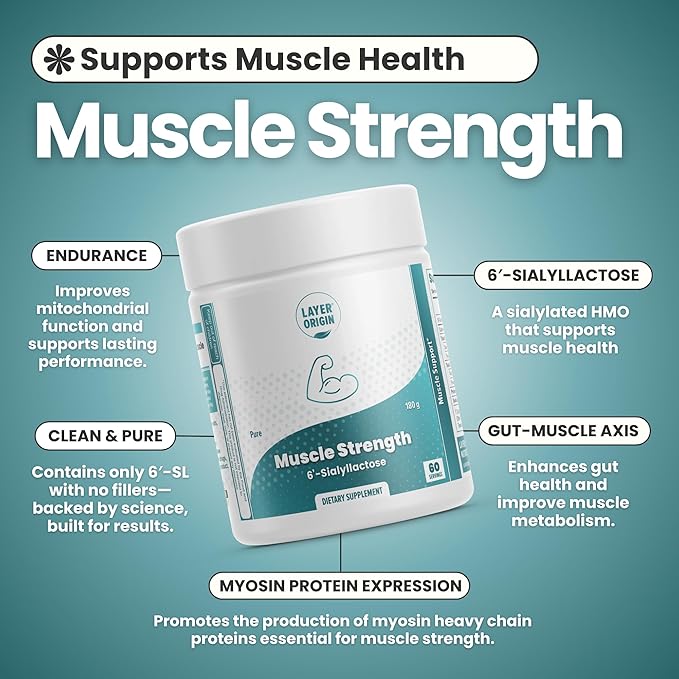 Layer Origin 6'-Sialyllactose (6'-SL HMO) for Muscle Health GNE Strength &amp Performance Support – Fast Recovery Reduced Fatigue 3000 mg per Serving 60 Servings