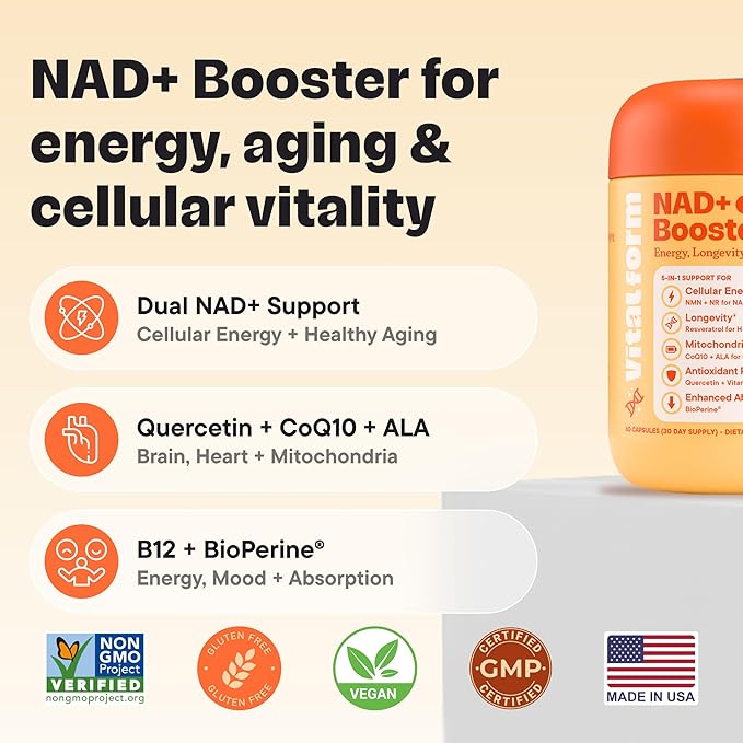 NAD+ Supplement with NMN &amp Nicotinamide Riboside (NR) – Advanced Cellular Energy &amp Healthy Aging Complex – with Resveratrol CoQ10 Quercetin &amp BioPerine – 60 Vegan Capsules