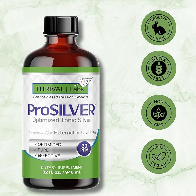 Ionic Colloidal Silver Liquid 20 PPM Bio Active for Immune Support Glass Bottle 32oz 192 Servings Organic Supplement