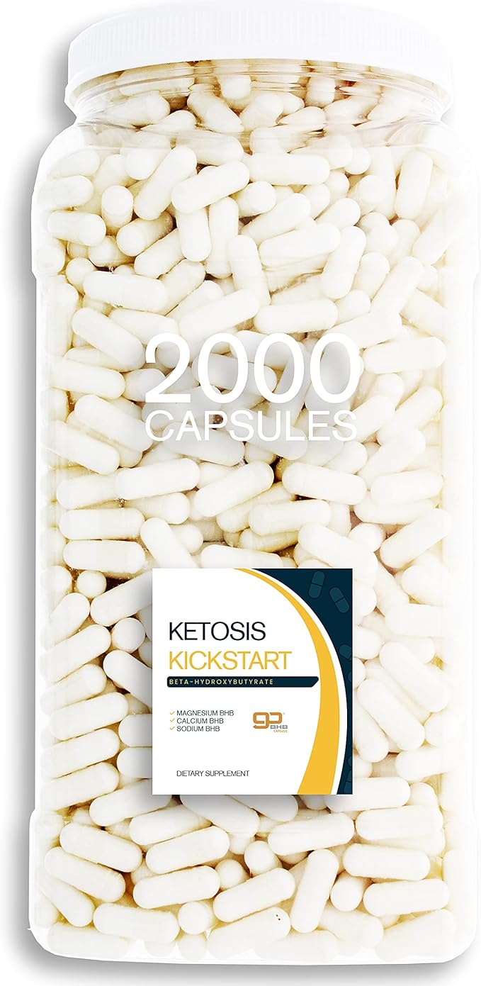 Ketosis Kickstart - 2000 CT beta-hydroxybutyrate Salts for Ketogenic Diet in a Clear Square Grip Jar