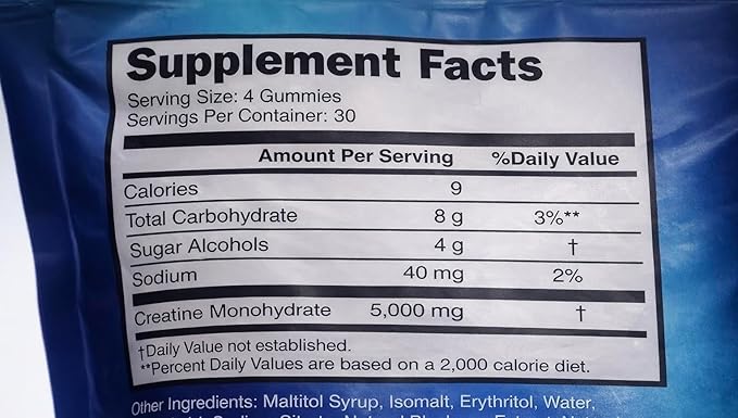 Creatine Gummies 5g – Sugar Free Vegan Non-GMO – Muscle Strength Recovery &amp Performance Support – Blue Raspberry Flavor – Anti-Melt Formula – 120 Gummies