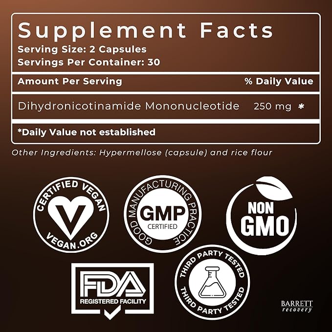 Barrett Recovery NMNH NAD+ Support Supplement – Daily Cellular Energy &amp Vitality Support Unflavored Capsules 60 Count