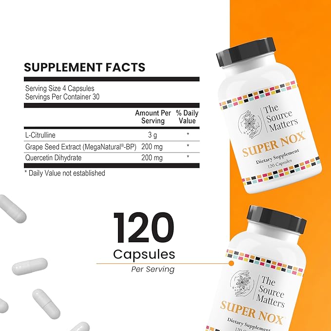 Super NOX (120 Capsules) - Nitric Oxide Supplement with L Citrulline - Nitric Oxide Booster for Circulatory &amp Vascular Support | Quercetin &amp Grape Seed Extract