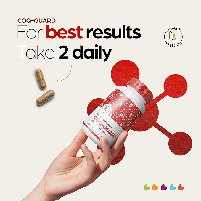 Legacy Wellness CoQ-GUARD CoQ10 200mg - Natural High Potency CoQ10 Supplement for Energy Heart Antioxidant &amp Cellular Support - High Potency Co Q 10 Ubiquinone for Overall Wellness - Non-GMO 30