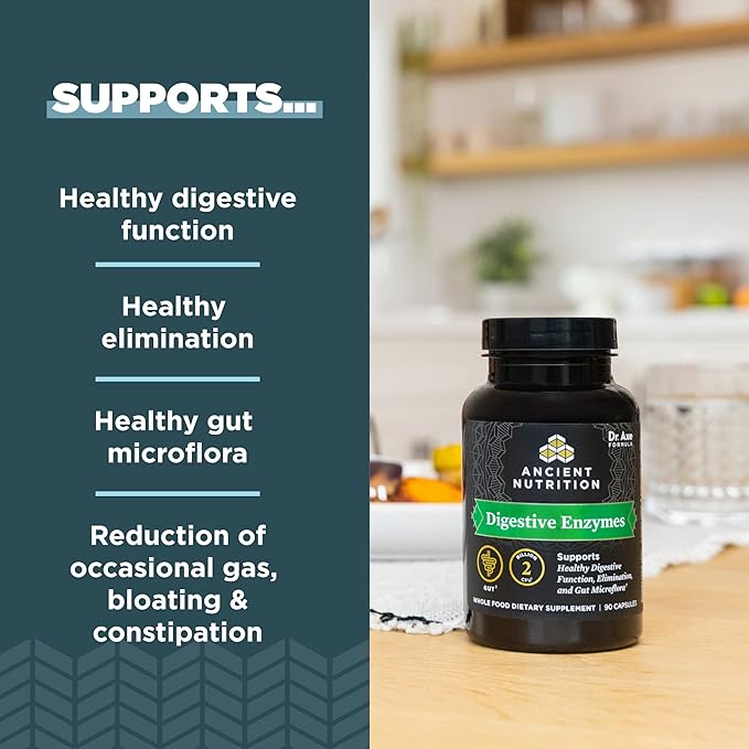 Ancient Nutrition SBO Probiotics Capsules Ultimate 60 Count + Digestive Enzymes Capsules 90 Count